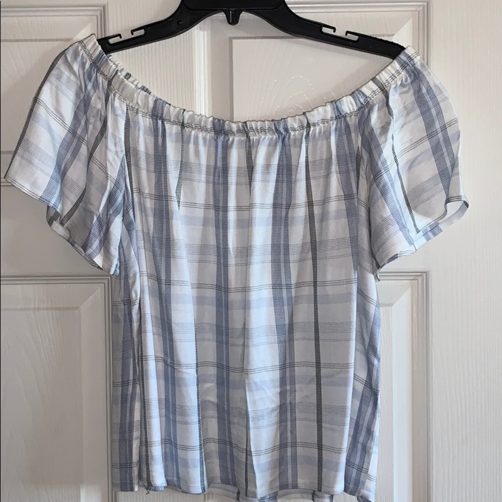Gianni Bini plaid off the shoulder blouse
